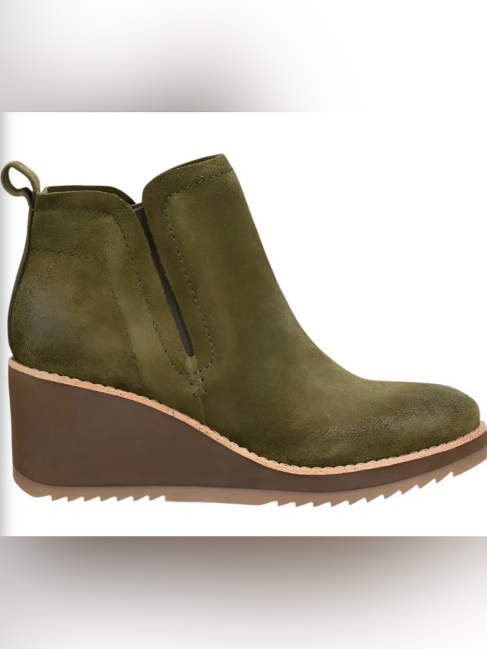 Sofft Olive Green Suede Wedge Ankle Boot